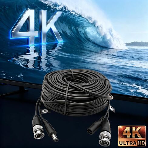 كابل فيديو 4K BNC: امتداد طاقة فيديو متكامل أكثر أمانًا وموثوقية. يدعم دقة 4K Ultra HD لكاميرات الأمان ومراقبة الدوائر التلفزيونية المغلقة وتركيبات DVR. (1، 33 قدمًا) in Kuwait
