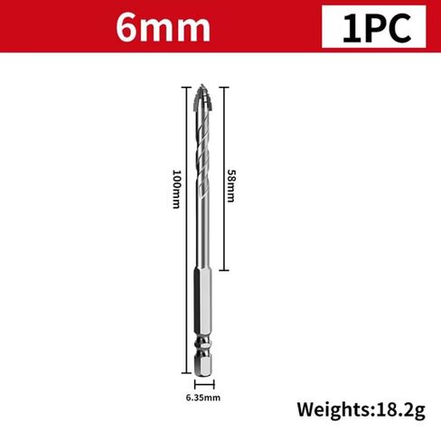 1pc 6mm Eccentric Drill Bit - 4-Flute Serrated Design with Hex Shank for Dry Drilling Ceramic Tiles, Glass, Marble, Concrete, Stainless Steel and Hard Plastics in Saudi Arabia