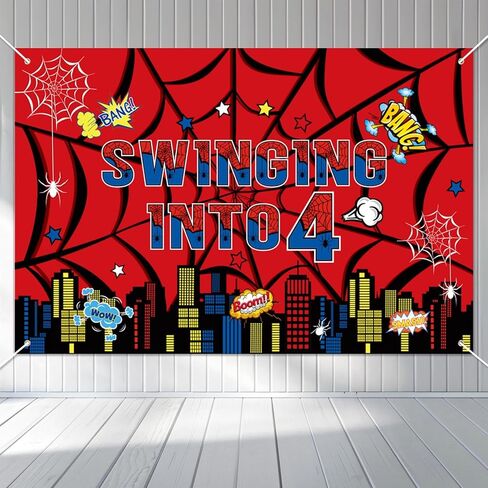SAVITA Spider Web Birthday Banner Decorations, 100x150cm/39.37x59.05in Cartoon Theme Party Decorations Backdrop for Boys & Girls Shower Birthday Party Celebration Supplies (4) in Saudi Arabia