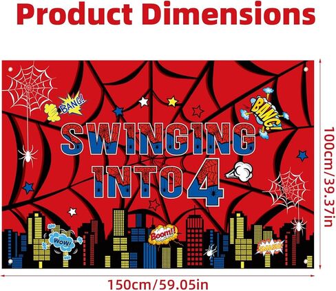 SAVITA Spider Web Birthday Banner Decorations, 100x150cm/39.37x59.05in Cartoon Theme Party Decorations Backdrop for Boys & Girls Shower Birthday Party Celebration Supplies (4) in Saudi Arabia
