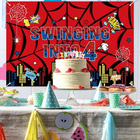 SAVITA Spider Web Birthday Banner Decorations, 100x150cm/39.37x59.05in Cartoon Theme Party Decorations Backdrop for Boys & Girls Shower Birthday Party Celebration Supplies (4) in Saudi Arabia