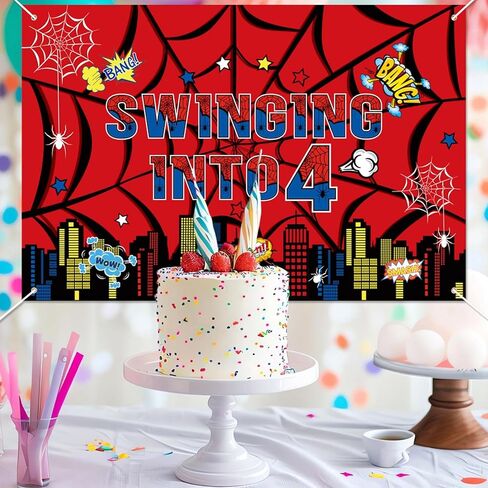 SAVITA Spider Web Birthday Banner Decorations, 100x150cm/39.37x59.05in Cartoon Theme Party Decorations Backdrop for Boys & Girls Shower Birthday Party Celebration Supplies (4) in Saudi Arabia
