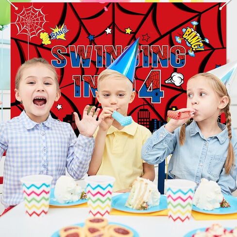 SAVITA Spider Web Birthday Banner Decorations, 100x150cm/39.37x59.05in Cartoon Theme Party Decorations Backdrop for Boys & Girls Shower Birthday Party Celebration Supplies (4) in Saudi Arabia