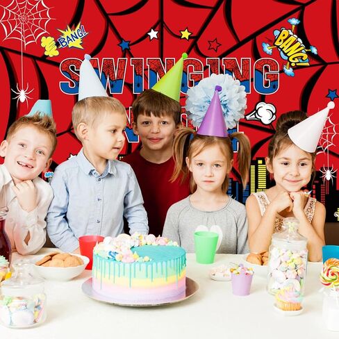 SAVITA Spider Web Birthday Banner Decorations, 100x150cm/39.37x59.05in Cartoon Theme Party Decorations Backdrop for Boys & Girls Shower Birthday Party Celebration Supplies (4) in Saudi Arabia