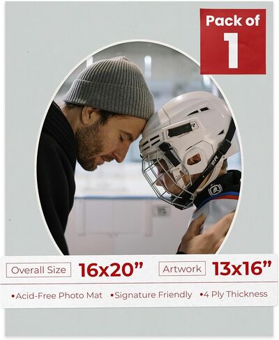 Poster Palooza 16x20 Mat Bevel Cut for 13x16 Photos - Precut Grey Oval Shaped Photo Mat Board Opening - Acid Free Matte to Protect Your Pictures - Bevel Cut for Family Photos, Pack of 1 Matboard in Saudi Arabia