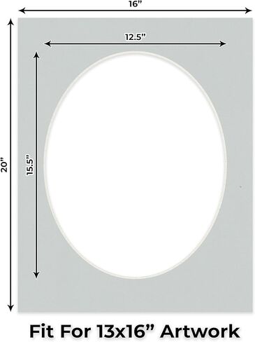 Poster Palooza 16x20 Mat Bevel Cut for 13x16 Photos - Precut Grey Oval Shaped Photo Mat Board Opening - Acid Free Matte to Protect Your Pictures - Bevel Cut for Family Photos, Pack of 1 Matboard in Saudi Arabia