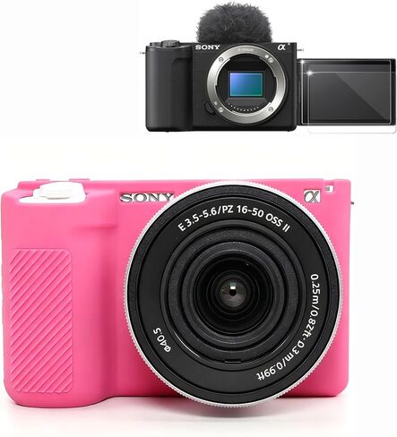 حافظة لملحقات كاميرا Sony Alpha ZVE10 II، حافظة واقية من السيليكون الناعم ZV-E10 II مع واقي شاشة، كم، خفيف الوزن، مضاد للخدش لهاتف Sony ZV E10 II (وردي) in Kuwait