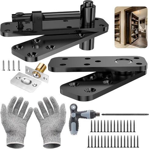Hidden Door Hinge Pivot Hinge, 570LBS Load-Bearing Heavy Duty Pivot Door Hardware for Hidden Door Bookcase, Murphy Door Hinge Kit 360° Rotation Invisible Door Hinges for Secret Door in Saudi Arabia
