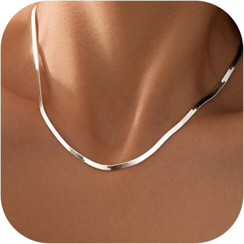 Womengifts 14K Gold Silver Flaged Herringbone Necklace for Women-Dainty Snake Choink ، Netrendy Simple Long Longed Jewelry Non Charsh ، in Kuwait