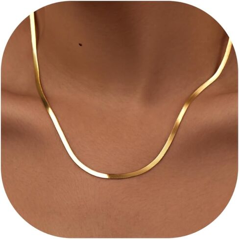 Womengifts 14K Gold Silver Flaged Herringbone Necklace for Women-Dainty Snake Choink ، Netrendy Simple Long Longed Jewelry Non Charsh ، in Kuwait