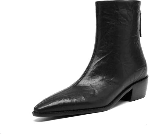 TinaCus Women's Genuine Leather Handmade Back Zipper Pointed Toe Chunky Low Heel Ankle High Chelsea Booties in Saudi Arabia
