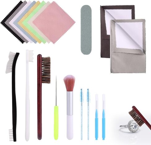 طقم تنظيف المجوهرات 14pcs ، 5 فرشاة 1 أويل إبرة 8 أداة فرشاة منظف القماش لتلميع مجموعة من المجوهرات in Kuwait