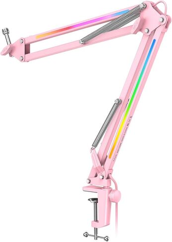 FIFINE Microphone Boom Arm, Metal Mic Arm Stand with RGB Control, 3/8" to 5/8" Screw Adapter, Desk Mount Clamp, Suspension Scissor Microphone Stand for Gaming Streaming-AmpliGame BM38 Black in Saudi Arabia
