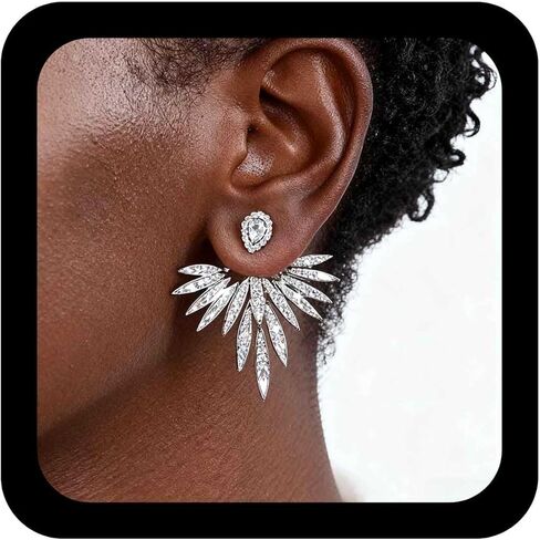 Andelaisi Boho Crystal Wing Ear Jacket Earrings Vintage CZ Angel Wing Earrings Gold Feather Wing Earrings Personalized Guardian Angel Stud Earrings Jewelry for Women in Saudi Arabia