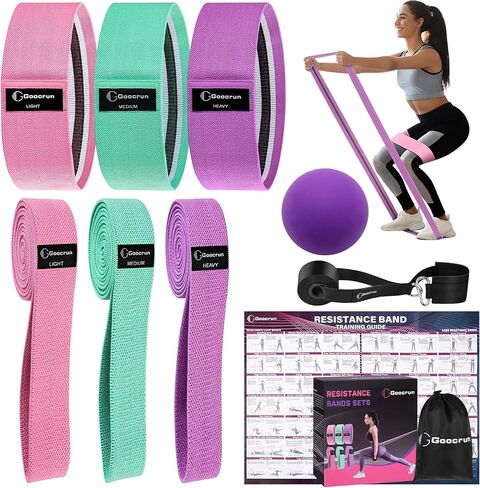 Fabric Resistance Bands for Working Out, Wide Booty Belt with Multiple Resistance Levels. Yoga Balance Balls. Great for HIPS, Thighs Exercises. with Fitness Poster in Saudi Arabia