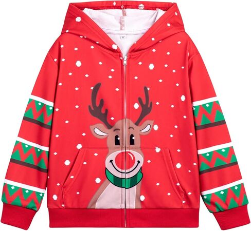 Belovance Girls Graphic Zip Up Hoodies Sweatshirt with Pockets Kids Hooded Coat Casual Outerwear Rainbow Unicorn 5-14 Years in Kuwait