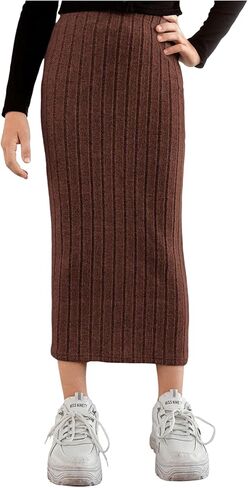 Milumia Girl's High Waist Rib Knit Long Skirt Solid Casual Straight Maxi Skirts in Saudi Arabia