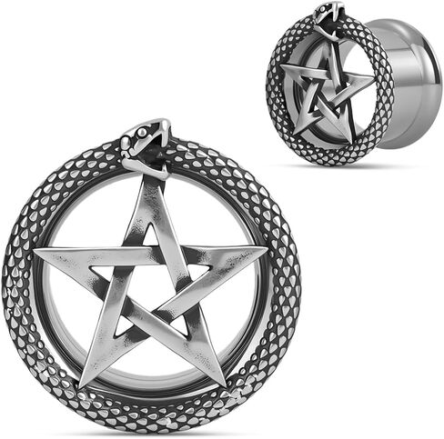 CoOear Goth Punk المجوهرات الأذن الممتدة ، Pentagram OuroBoros الأذن مقابس أنفاق تمتد ، مقاييس الأذن الخلفية الفولاذ المقاوم للصدأ من 6 مم إلى 16 مم. in Saudi Arabia