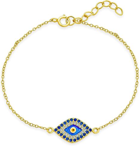 Delicate Minimalist Protection Amulet Cubic Zirconia Pave CZ Navy Blue Evil Eye Charm Bracelet For Teen Women Yellow 14K Rose Gold Plated .925 Sterling Silver 7-8 Inch Adjustable Made In Turkey in Saudi Arabia
