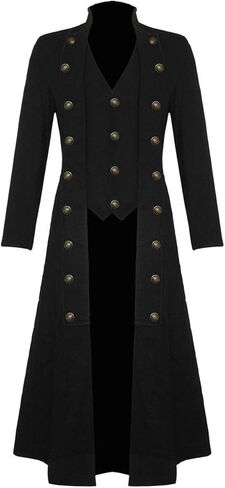 Darkrock Men Cotton Twill Steampunk Jacket Goth Victorian/Military Strench Trench Coat/USA Design/USA Sister/Black و Red & Blue in Saudi Arabia