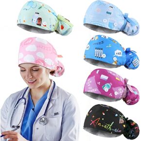 Croknit 6 Pcs Scrub Caps Satin Lined Scrub Caps Women Nurse Surgical Hat with Sweatband Buttons Adjustable Pouch Tie Back in Kuwait