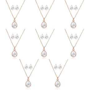 Bridesmaid Jewelry Set for Wedding 1-4-6-8 Sets Gold/Rose Gold/Silver Plated Teardrop Bridesmaid Necklace Earrings Set Gift for Women in Kuwait