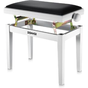 Donner Adjustable Piano Bench-Solid Wood Keyboard Bench Piano Chair Seat with High-Density Sponges Cushion，Traditional Vintage Wooden Piano Stool with Metal Lifting Devices, Brown-Matt in Kuwait