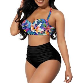 Yewattles Womens Bikini Two Piece Swimsuits Tummy Control Bathing Suits High Waisted Bikini Swimwear in Kuwait
