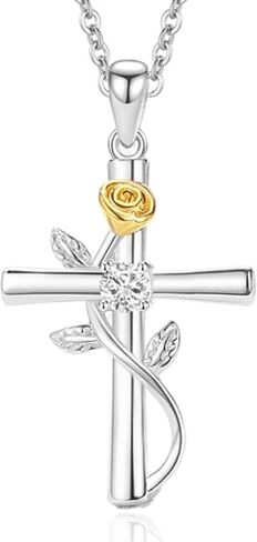 Cross Necklaces for Women, 925 Sterling Silver Angel Wings Pendant Necklace with 5A CZ, 18–20'' Adjustable Chain with 4'' Extender,14K White/Yellow Gold Plated Infinity Cross Necklace, Birthday Jewelry Gifts for Faith, Easter in Saudi Arabia