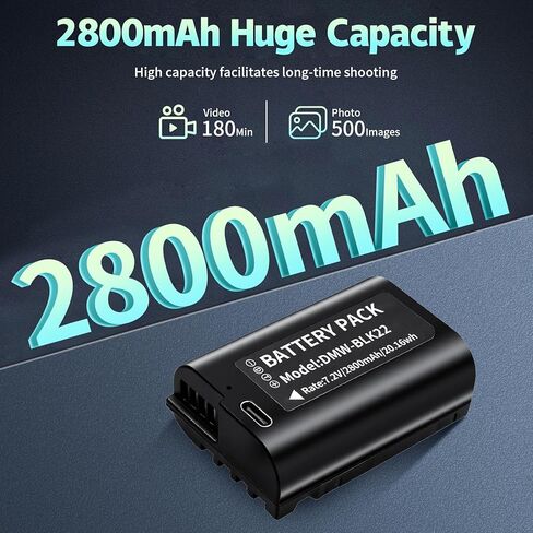 2 حزمة بطارية USB-C DMW-BLK22 بقدرة 2800 مللي أمبير في الساعة لكاميرات باناسونيك لوميكس DC-S5، DC-S5IIX، DC-S5II، DC-S5IIX، GH5 II، GH6، S5II، S5M2، GH5M2، شحن سريع خلال 3 ساعات عبر الشحن السريع USB-C in Kuwait