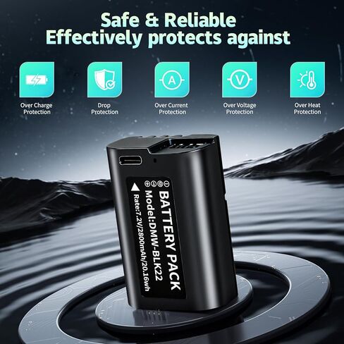 2 حزمة بطارية USB-C DMW-BLK22 بقدرة 2800 مللي أمبير في الساعة لكاميرات باناسونيك لوميكس DC-S5، DC-S5IIX، DC-S5II، DC-S5IIX، GH5 II، GH6، S5II، S5M2، GH5M2، شحن سريع خلال 3 ساعات عبر الشحن السريع USB-C in Kuwait