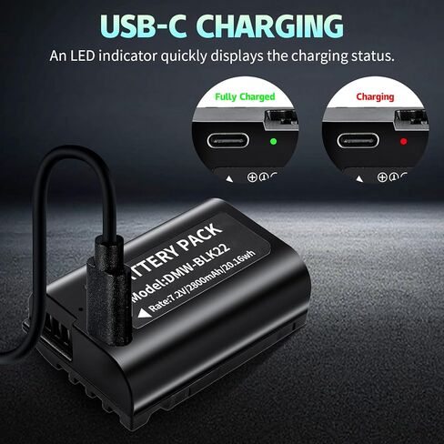 2 حزمة بطارية USB-C DMW-BLK22 بقدرة 2800 مللي أمبير في الساعة لكاميرات باناسونيك لوميكس DC-S5، DC-S5IIX، DC-S5II، DC-S5IIX، GH5 II، GH6، S5II، S5M2، GH5M2، شحن سريع خلال 3 ساعات عبر الشحن السريع USB-C in Kuwait