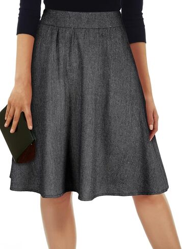 Happy Sailed Womens Winter Fall Tweed High Waisted Flared Mini Skater Skirt A Line Pleated Midi Skirts in Saudi Arabia