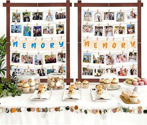 32x24Inch Photo Display Board for Wedding Wooden Picture Frames with 40 Clips Rustic Collage Wall Decor for Graduation Party Hanging Photos Postcards Greeting Cards in Kuwait