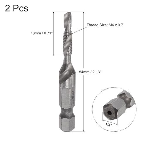 مجموعة مثقاب وريشة صنبور، 1/4 بوصة ساق سداسية M4 × 0.7 متري غير مطلي عالي السرعة من الفولاذ 4341 أداة حفر فلوت حلزوني قطعتين in Saudi Arabia
