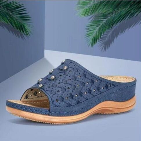 Women's Sandals Slides Wedge Open Toe Thick Sole Lightweight Slip-Resistant Cozy Roman-Style Beach Sandal Summer,Blue in Saudi Arabia