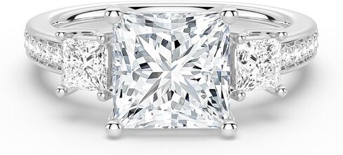 MSBlue® Three Princess Cut Cut Engagement خاتم الخطوبة مع Pave ، 14k Gold Vermeil ، Rhodium Finish in Saudi Arabia