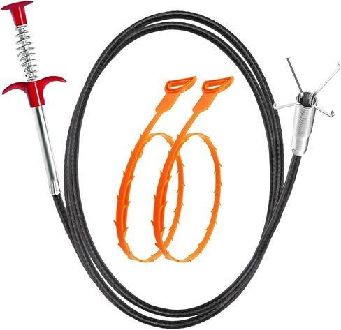 Drain Snake for Hair Clogs, 76 Inch Plumbing Auger Tool with Hook, Sink Snake Drain Clog Remover for Tub Pipes in Saudi Arabia