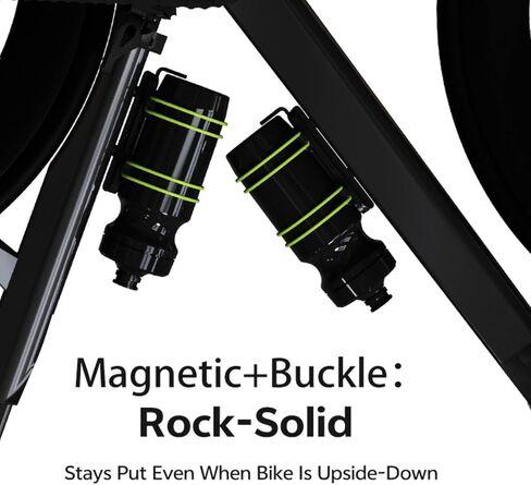Rcool Universal Magnetic Cycling Bike Bottle Cage, Sturdy Bike Cup Holder Rack, Bicycle Drink Cage, Secure No-Fall Buckle,with Straps and Screw Tool, Black,for 2.25-3.94" Bottles in Saudi Arabia