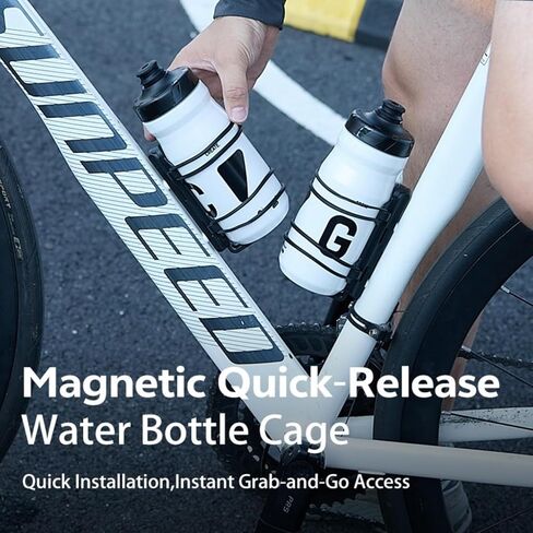 Rcool Universal Magnetic Cycling Bike Bottle Cage, Sturdy Bike Cup Holder Rack, Bicycle Drink Cage, Secure No-Fall Buckle,with Straps and Screw Tool, Black,for 2.25-3.94" Bottles in Saudi Arabia