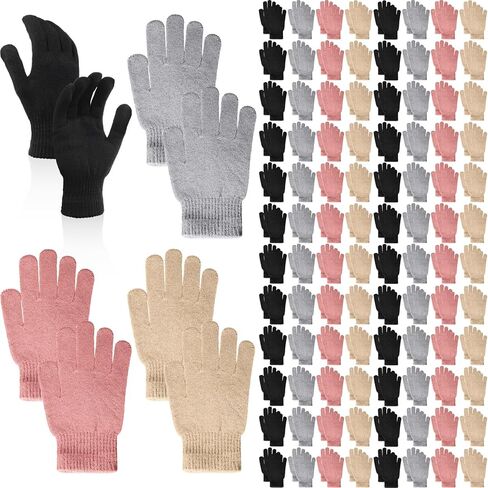 Suhine 200 Pack Winter Knit Gloves Bulk Full Fingers Stretchy Gloves Unisex Warm Homeless Supplies for Men Women Homeless Charity Donation in Saudi Arabia
