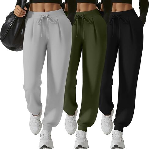 3 Pack Women's Yoga Joggers Pants, Drawstring Running Sweatpants with Pockets Lightweight Workout Lounge Pants in Saudi Arabia