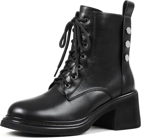 Women’s Combat Boots Fashion Lace-up Ankle Booties Platform Chunky Heel Comfortable Casual Shoes in Kuwait