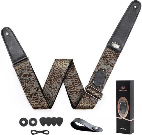Guitar Strap, Stylish Adjustable Guitar Straps for Acoustic/Bass/Electric Guitar, Double Vegetable Tanned Cowhide on End, Guitar Player's Gift, Can Hold Guitar Pick, Red gold powder texture in Saudi Arabia