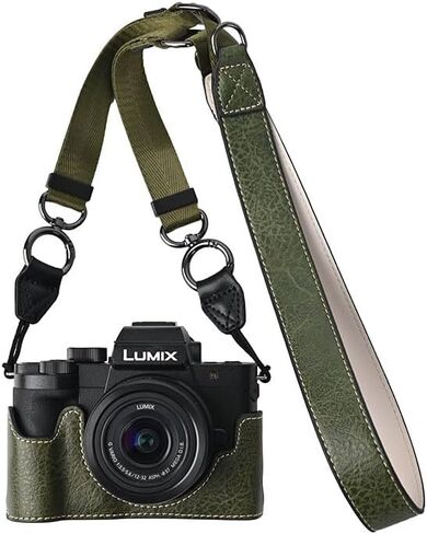 G100K Case, PU Leather Camera Bag Bottom Opening Half Body Case Cover Shell for Panasonic Lumix DC-G100K with Neck Strap (Black) in Saudi Arabia