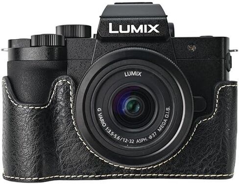 G100K Case, PU Leather Camera Bag Bottom Opening Half Body Case Cover Shell for Panasonic Lumix DC-G100K with Neck Strap (Black) in Saudi Arabia