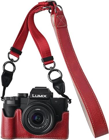 G100K Case, PU Leather Camera Bag Bottom Opening Half Body Case Cover Shell for Panasonic Lumix DC-G100K with Neck Strap (Black) in Saudi Arabia