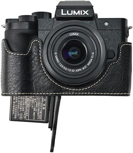 G100K Case, PU Leather Camera Bag Bottom Opening Half Body Case Cover Shell for Panasonic Lumix DC-G100K with Neck Strap (Black) in Saudi Arabia