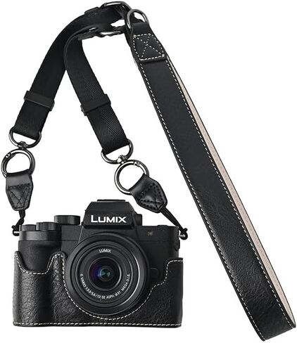 G100K Case, PU Leather Camera Bag Bottom Opening Half Body Case Cover Shell for Panasonic Lumix DC-G100K with Neck Strap (Black) in Saudi Arabia