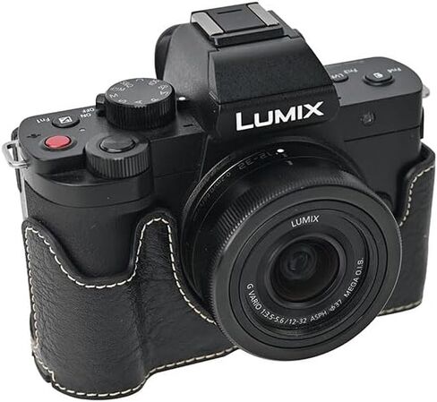 G100K Case, PU Leather Camera Bag Bottom Opening Half Body Case Cover Shell for Panasonic Lumix DC-G100K with Neck Strap (Black) in Saudi Arabia